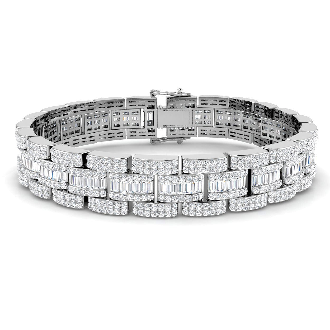 Vintage Diamond Bracelet with Baguette & Round Diamonds in 10K/14K gold and platinum with certified lab-grown or natural diamonds