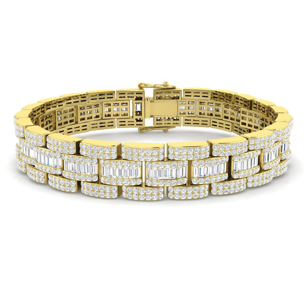 Vintage Diamond Bracelet with Baguette & Round Diamonds in 10K/14K gold and platinum with certified lab-grown or natural diamonds