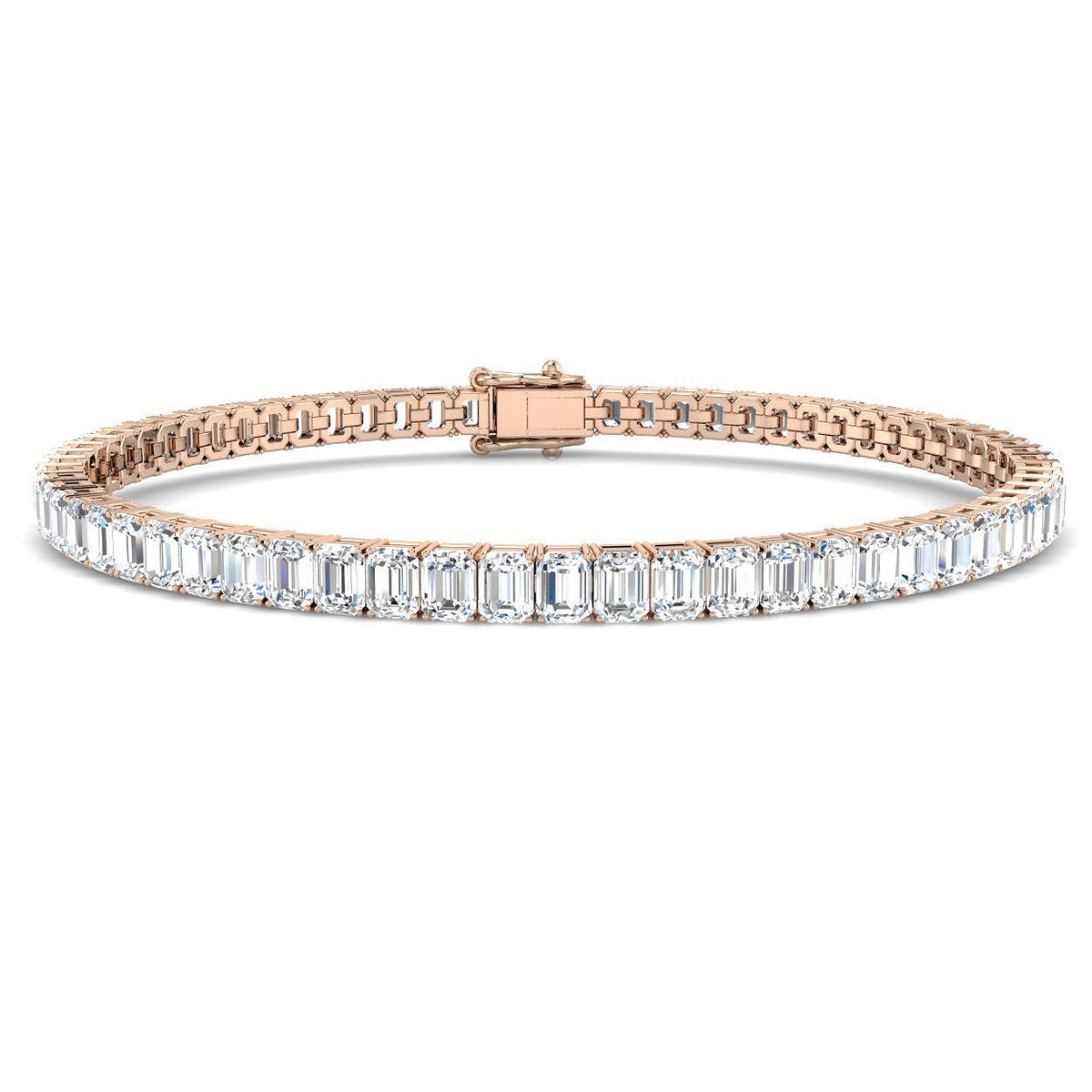 Emerald Cut Natural Diamond Link Tennis Bracelet with Secure Box Clasp in 10K/14K gold and platinum with certified lab-grown or natural diamonds
