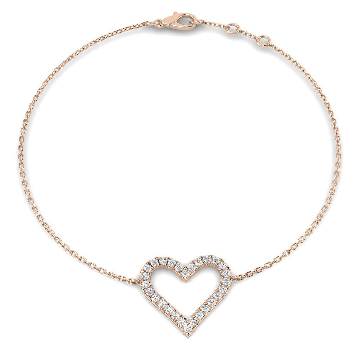 Lab Grown Diamond Pave Heart Bracelet in 10K/14K gold and platinum with certified lab-grown or natural diamonds