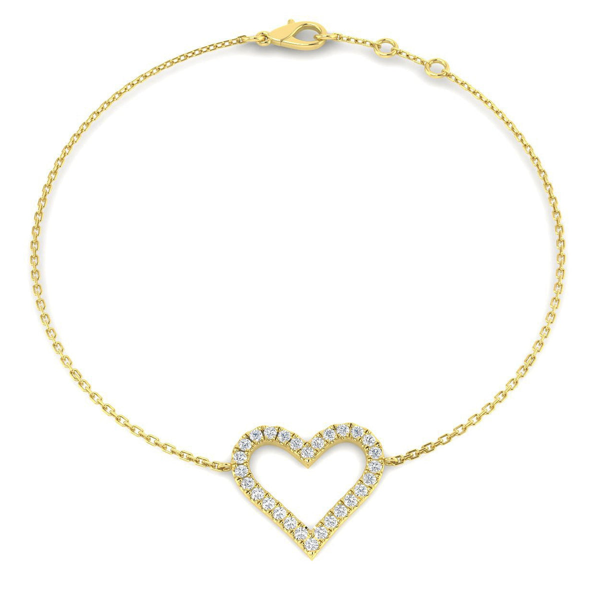 Lab Grown Diamond Pave Heart Bracelet in 10K/14K gold and platinum with certified lab-grown or natural diamonds