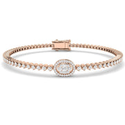 Baguette & Round Diamond Halo Bracelet in 10K/14K gold and platinum with certified lab-grown or natural diamonds