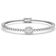 Baguette & Round Diamond Halo Bracelet in 10K/14K gold and platinum with certified lab-grown or natural diamonds