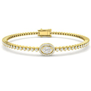 Baguette & Round Diamond Halo Bracelet in 10K/14K gold and platinum with certified lab-grown or natural diamonds