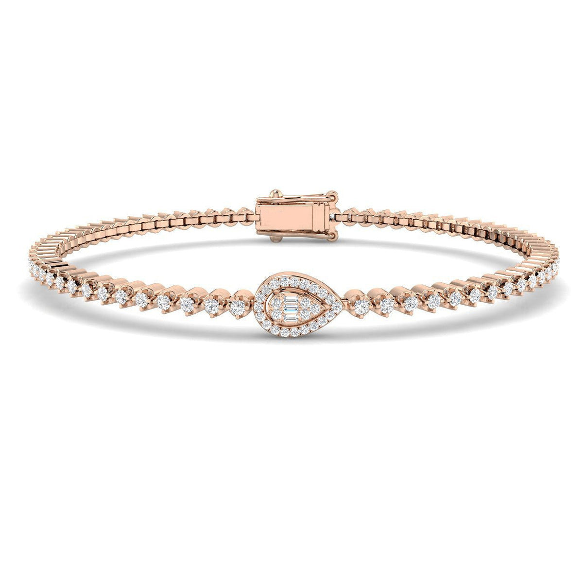 Luxury Halo Bracelet with Natural Baguette and Round Brilliant in Gold & in 10K/14K gold and platinum with certified lab-grown or natural diamonds