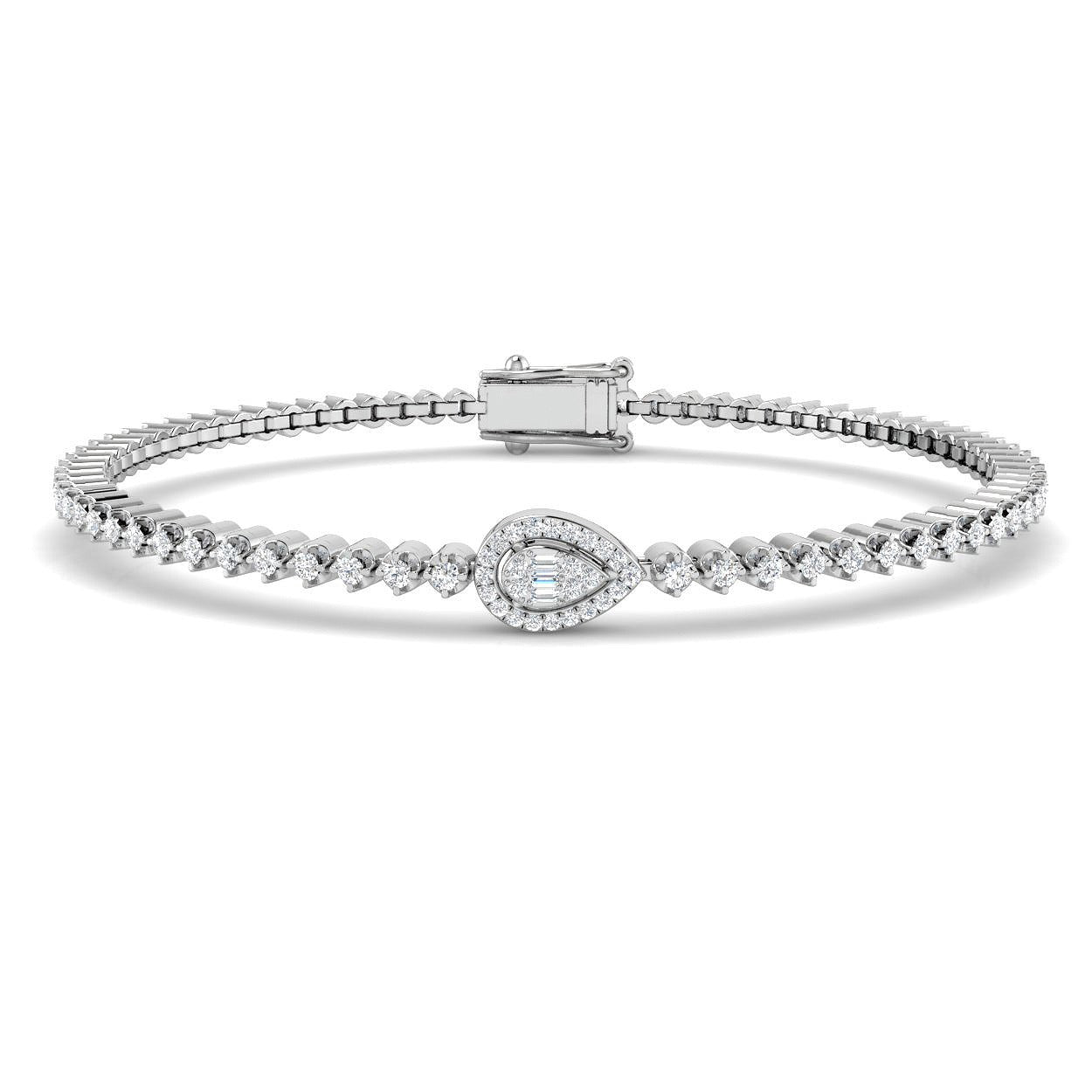Luxury Halo Bracelet with Natural Baguette and Round Brilliant in Gold & in 10K/14K gold and platinum with certified lab-grown or natural diamonds