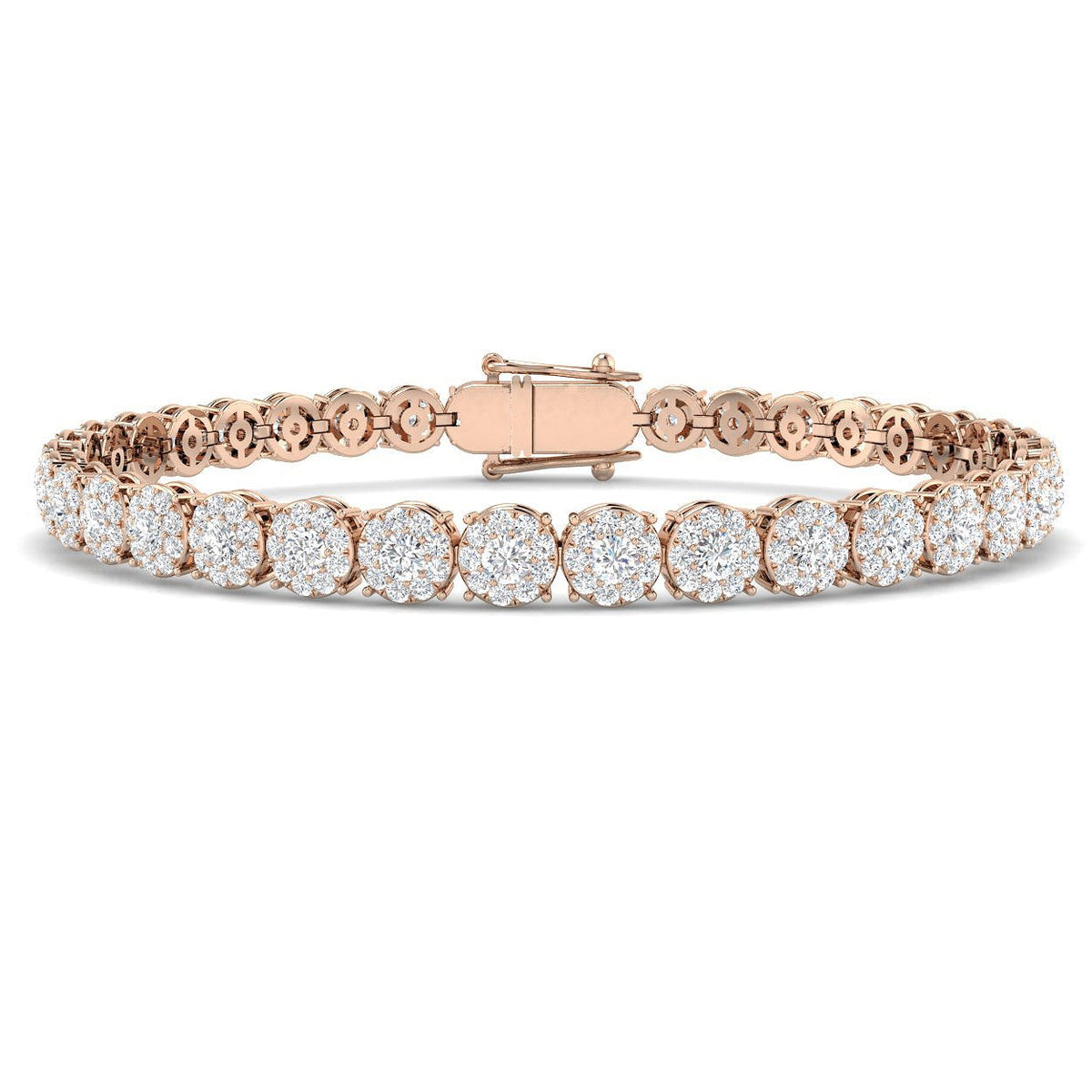 3.85Ct Natural Round Cut Diamond Halo Tennis Bracelet in Platinum with Secure Box Clasp in 10K/14K gold and platinum with certified lab-grown or natural diamonds
