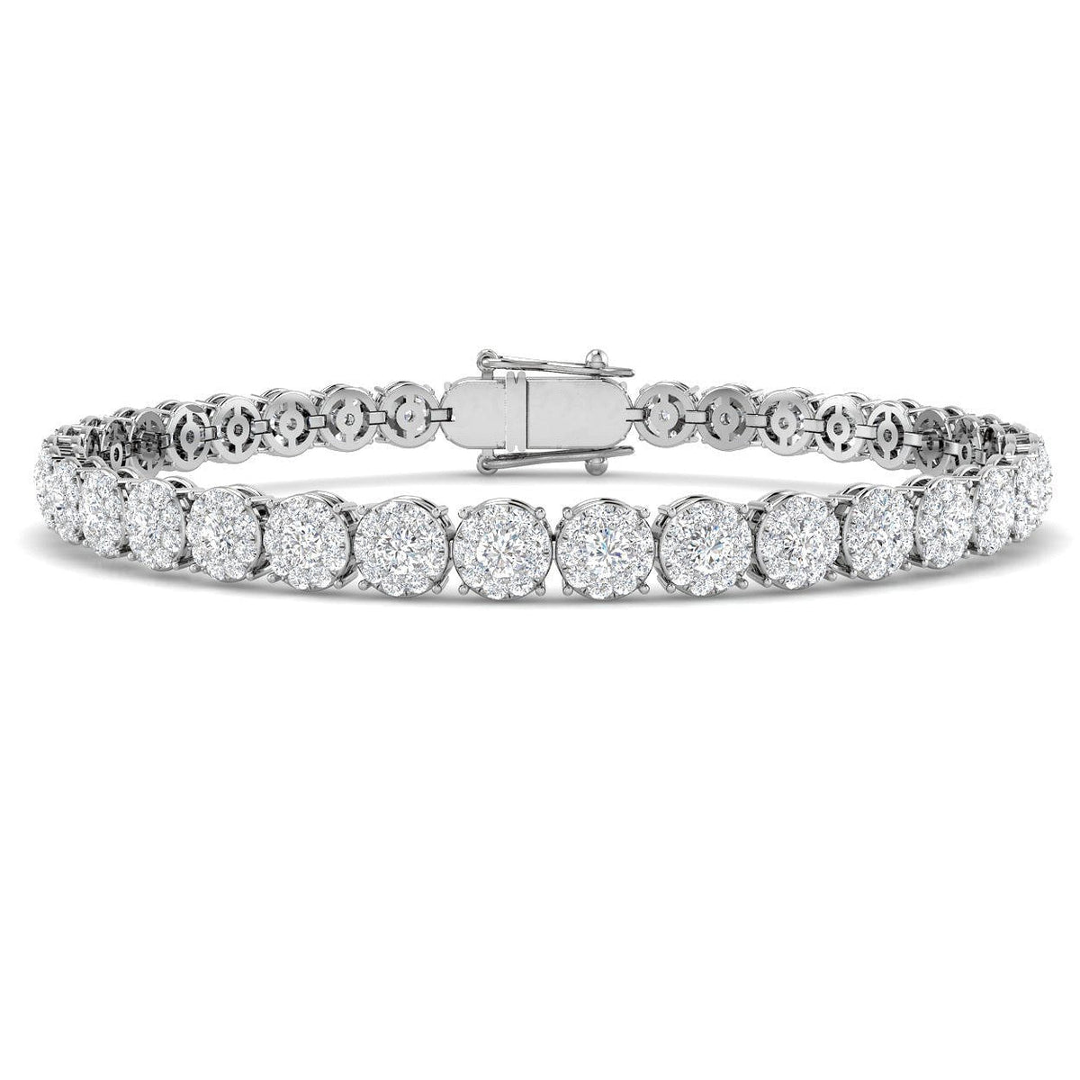 3.85Ct Natural Round Cut Diamond Halo Tennis Bracelet in Platinum with Secure Box Clasp in 10K/14K gold and platinum with certified lab-grown or natural diamonds