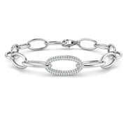 /Solid Gold Lab Grown Round Pave Diamond Oval Link Chain Bracelet with Lobster Clasp in 10K/14K gold and platinum with certified lab-grown or natural diamonds