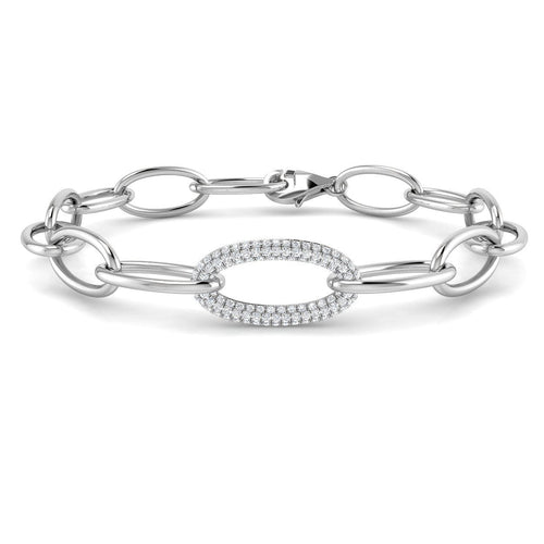 /Solid Gold Lab Grown Round Pave Diamond Oval Link Chain Bracelet with Lobster Clasp in 10K/14K gold and platinum with certified lab-grown or natural diamonds