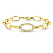/Solid Gold Lab Grown Round Pave Diamond Oval Link Chain Bracelet with Lobster Clasp in 10K/14K gold and platinum with certified lab-grown or natural diamonds