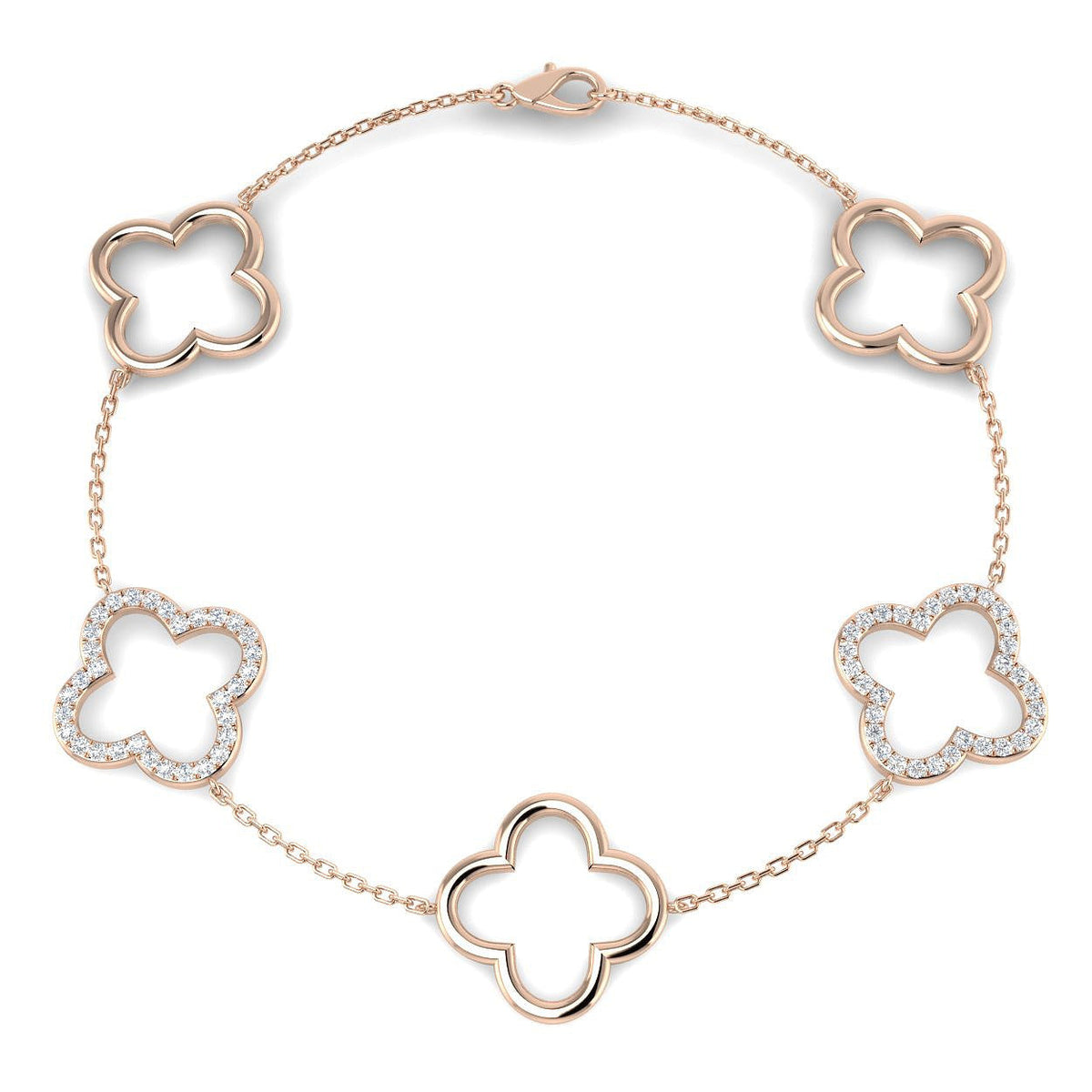 Lab Grown Diamond Four Leaf Clover Bracelet in 10K/14K gold and platinum with certified lab-grown or natural diamonds
