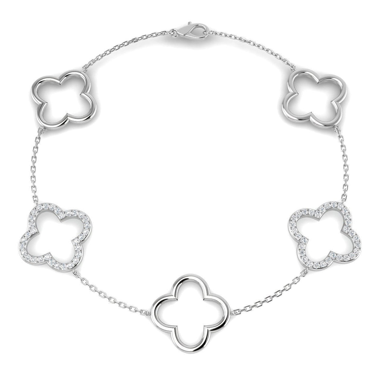 Lab Grown Diamond Four Leaf Clover Bracelet in 10K/14K gold and platinum with certified lab-grown or natural diamonds