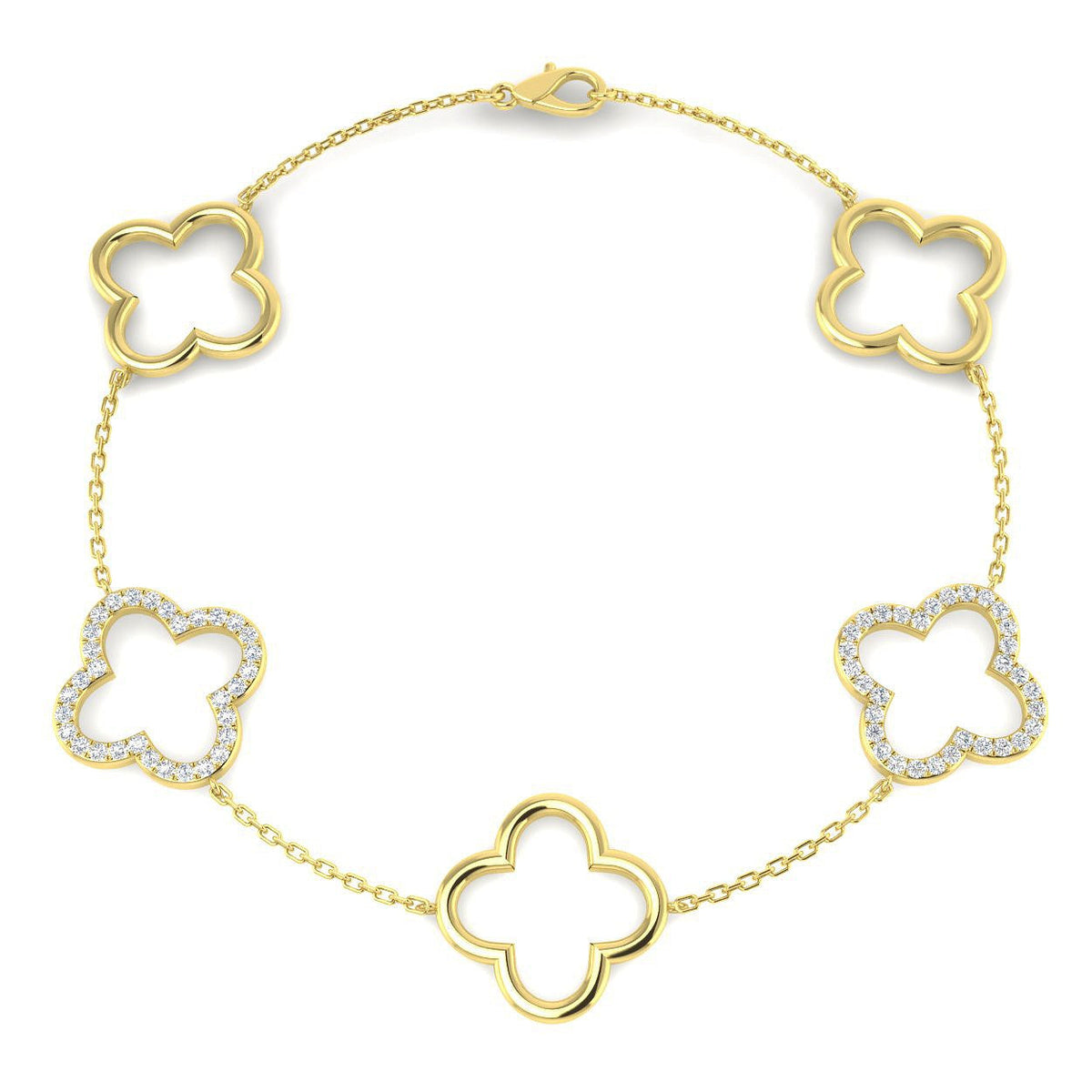 Lab Grown Diamond Four Leaf Clover Bracelet in 10K/14K gold and platinum with certified lab-grown or natural diamonds