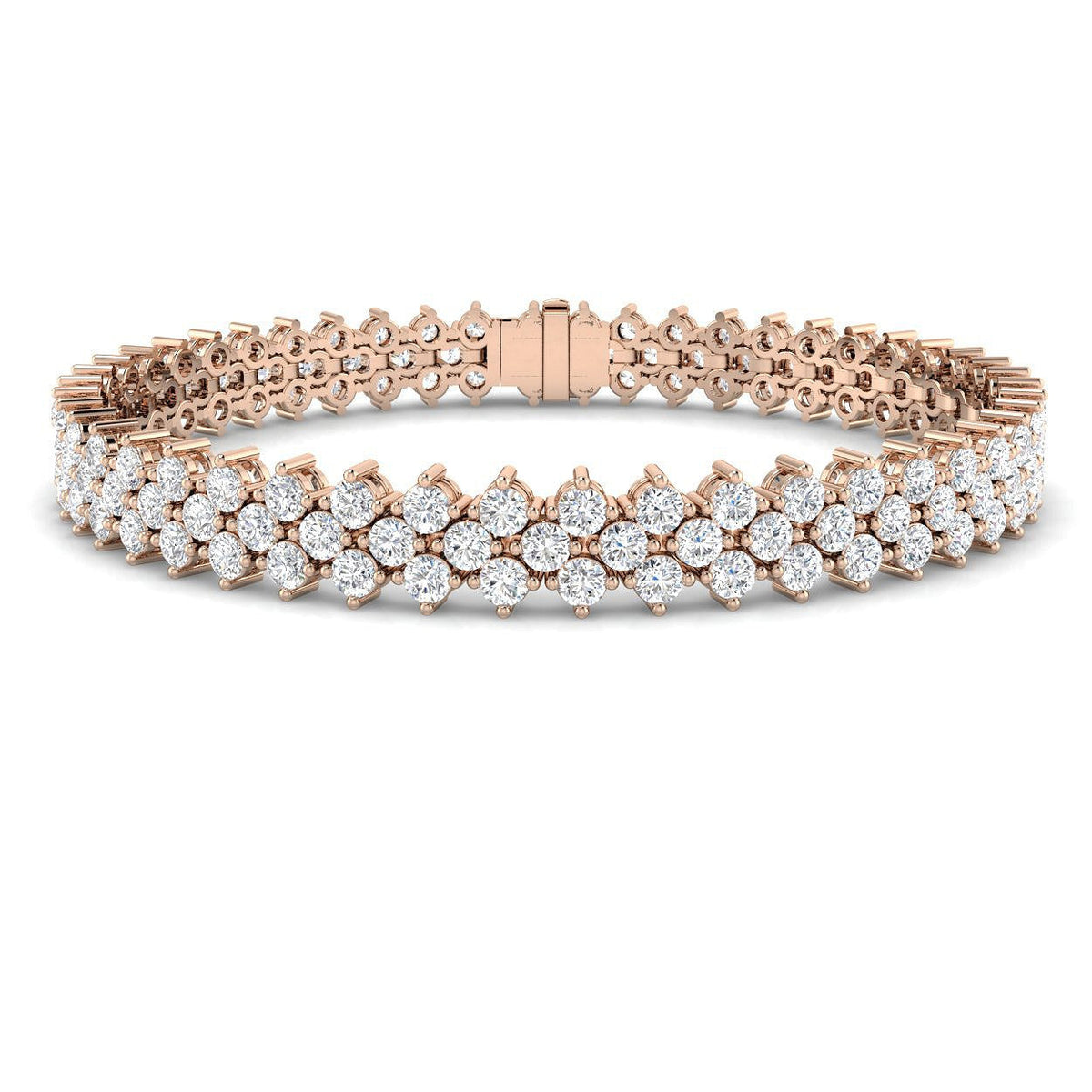 Round Cut Lab Grown Diamond Prong Set 3 Row Diamond Tennis Bracelet in Platinum with Box Clasp in 10K/14K gold and platinum with certified lab-grown or natural diamonds