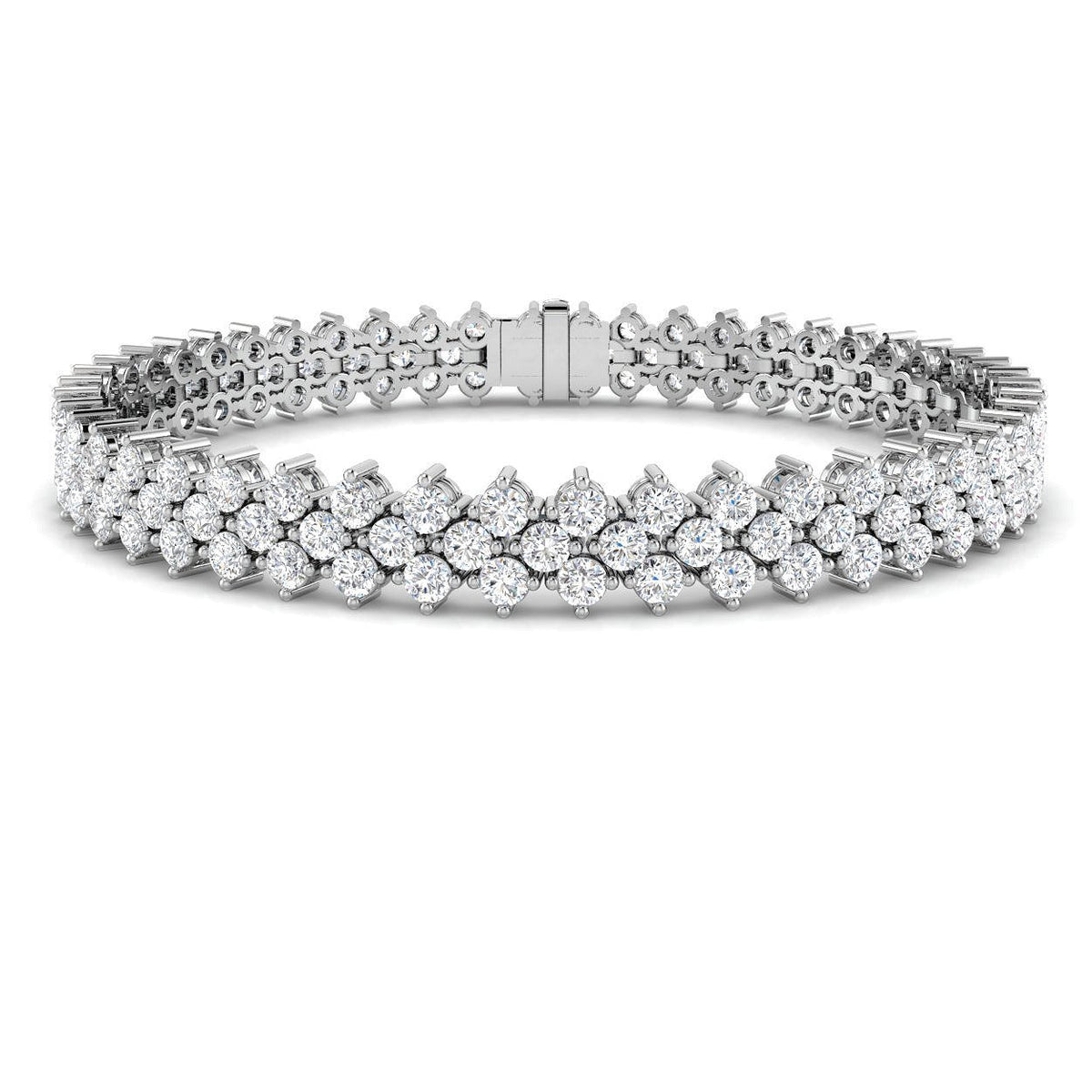 Round Cut Lab Grown Diamond Prong Set 3 Row Diamond Tennis Bracelet in Platinum with Box Clasp in 10K/14K gold and platinum with certified lab-grown or natural diamonds
