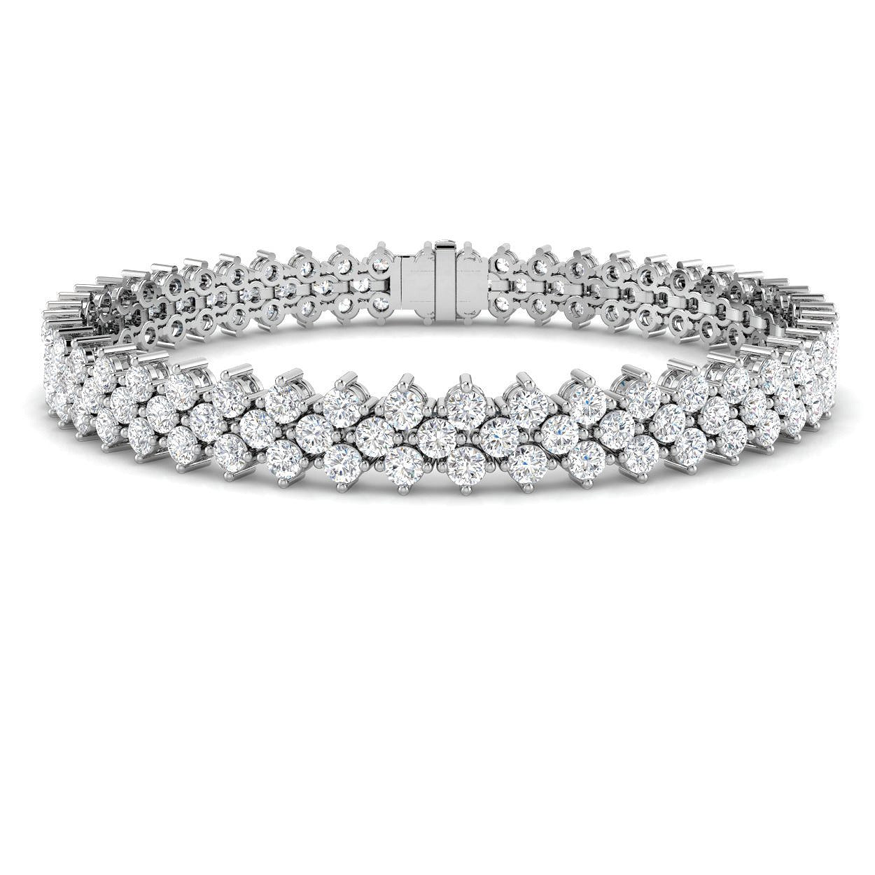 Round Cut Lab Grown Diamond Prong Set 3 Row Diamond Tennis Bracelet in Platinum with Box Clasp in 10K/14K gold and platinum with certified lab-grown or natural diamonds