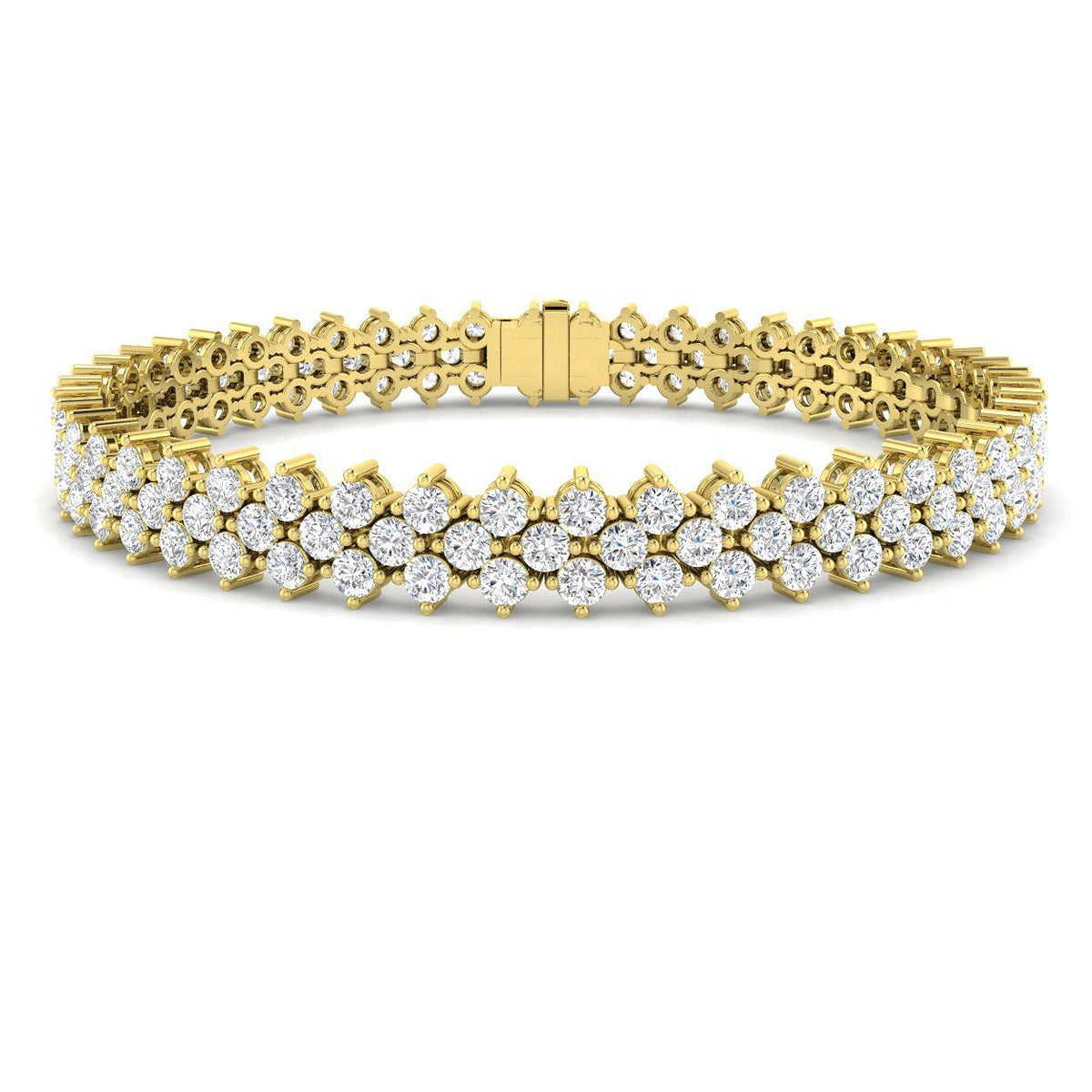 Round Cut Lab Grown Diamond Prong Set 3 Row Diamond Tennis Bracelet in Platinum with Box Clasp in 10K/14K gold and platinum with certified lab-grown or natural diamonds