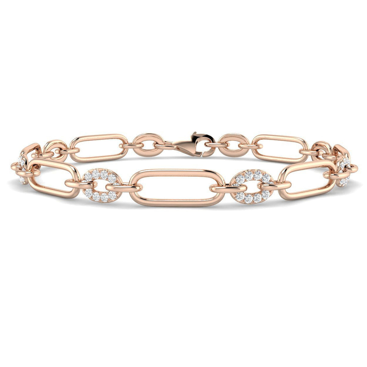 Natural Diamond Paperclip Link Bracelet with Pave Oval Accents and Lobster Clasp in 10K/14K gold and platinum with certified lab-grown or natural diamonds