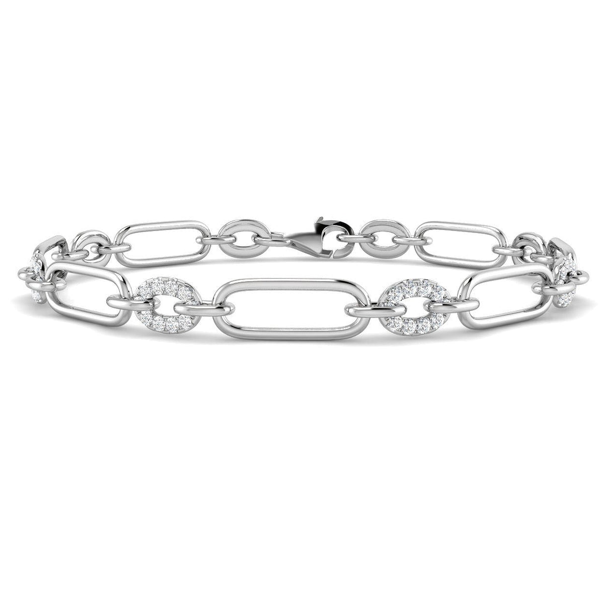 Natural Diamond Paperclip Link Bracelet with Pave Oval Accents and Lobster Clasp in 10K/14K gold and platinum with certified lab-grown or natural diamonds