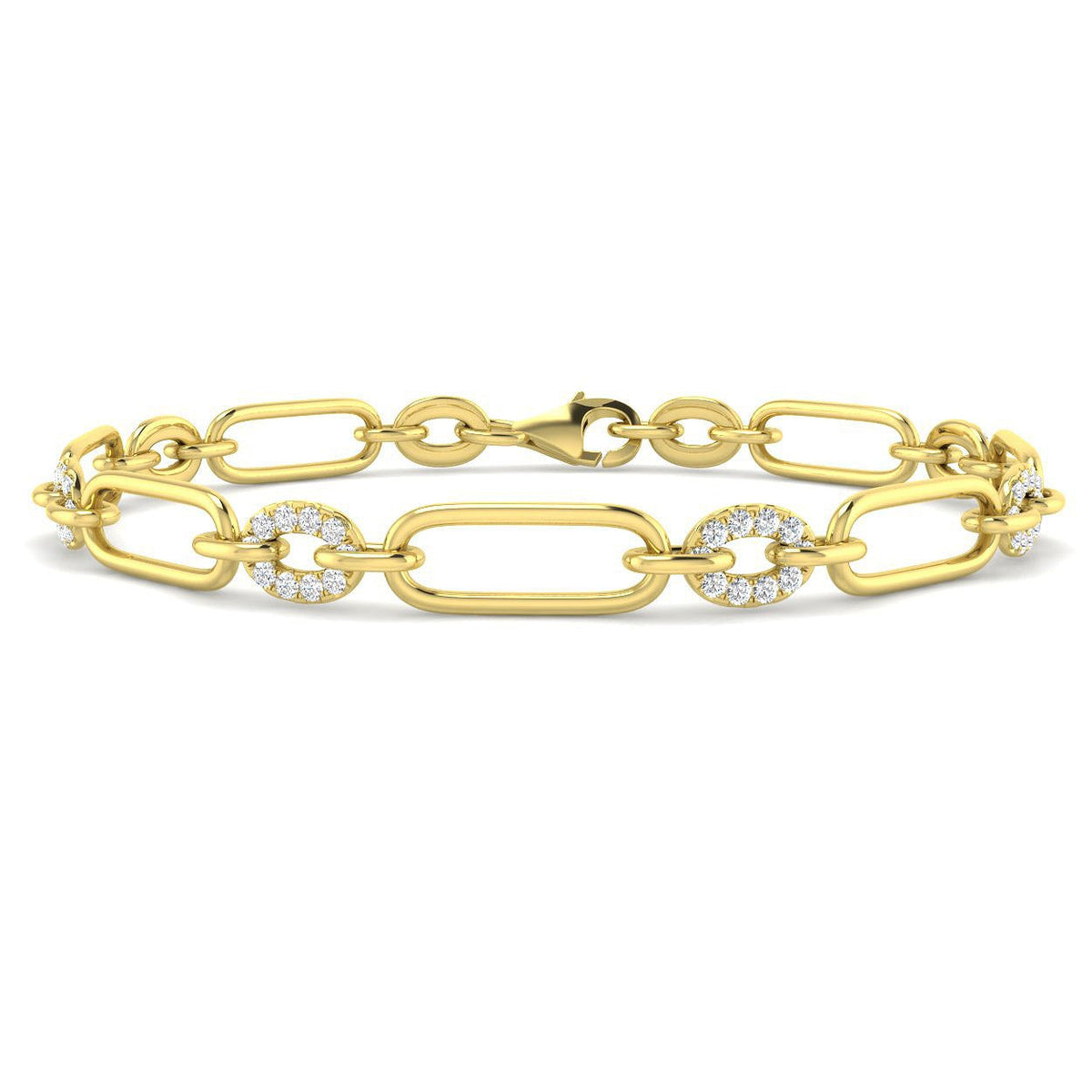 Natural Diamond Paperclip Link Bracelet with Pave Oval Accents and Lobster Clasp in 10K/14K gold and platinum with certified lab-grown or natural diamonds