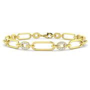 Natural Diamond Paperclip Link Bracelet with Pave Oval Accents and Lobster Clasp in 10K/14K gold and platinum with certified lab-grown or natural diamonds