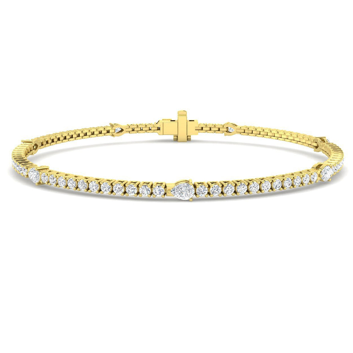 Natural Round & Pear Cut Diamond Tennis Bracelet with Box Clasp - Two Shape Diamond Bracelet in 10K/14K gold and platinum with certified lab-grown or natural diamonds