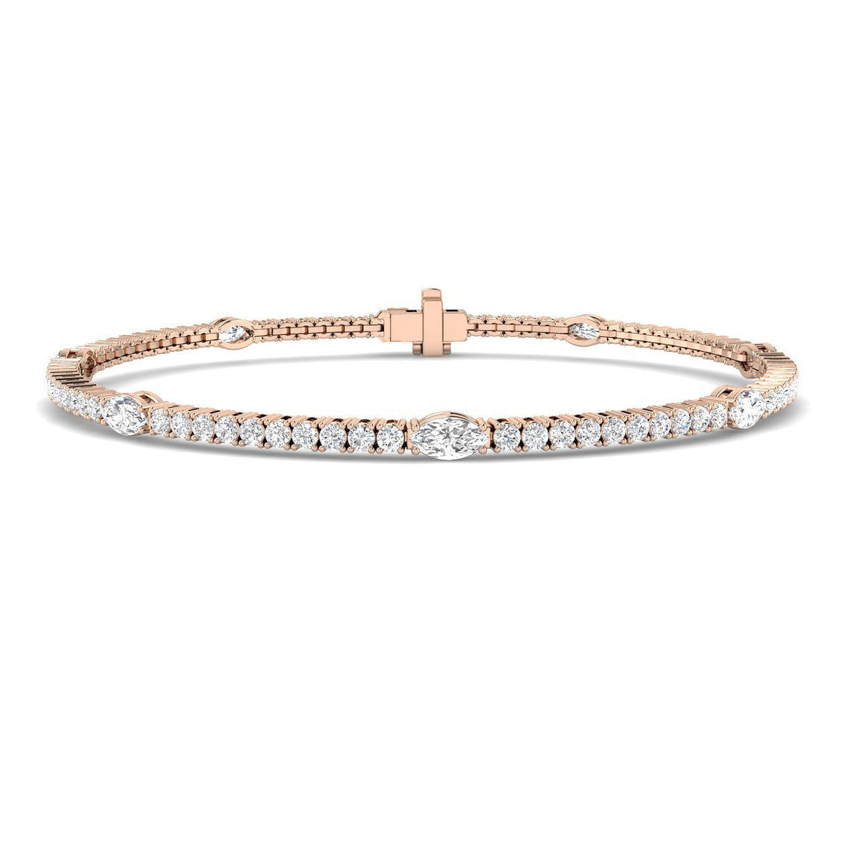 Natural Round & Marquise Cut Diamond Tennis Bracelet with Box Clasp - Two Shape Diamond Bracelet in 10K/14K gold and platinum with certified lab-grown or natural diamonds
