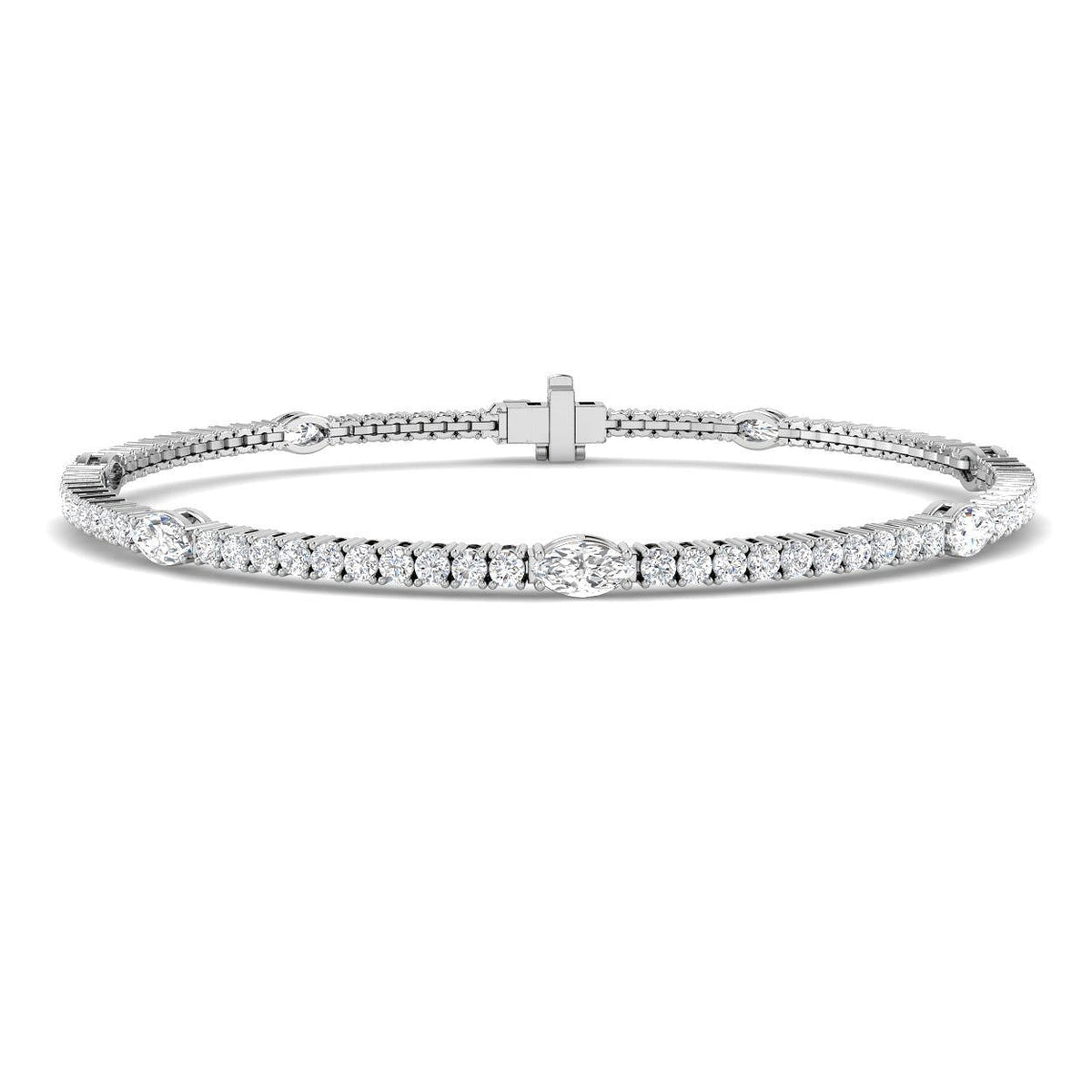 Natural Round & Marquise Cut Diamond Tennis Bracelet with Box Clasp - Two Shape Diamond Bracelet in 10K/14K gold and platinum with certified lab-grown or natural diamonds