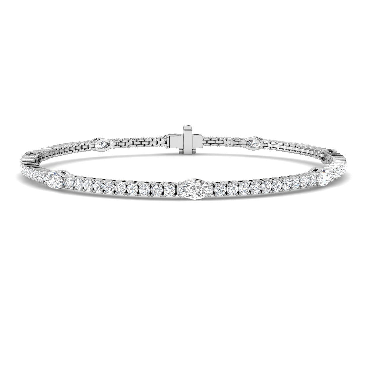 Natural Round & Marquise Cut Diamond Tennis Bracelet with Box Clasp - Two Shape Diamond Bracelet in 10K/14K gold and platinum with certified lab-grown or natural diamonds