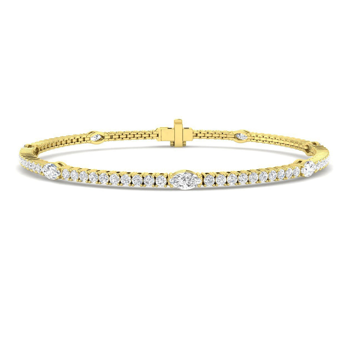 Natural Round & Marquise Cut Diamond Tennis Bracelet with Box Clasp - Two Shape Diamond Bracelet in 10K/14K gold and platinum with certified lab-grown or natural diamonds