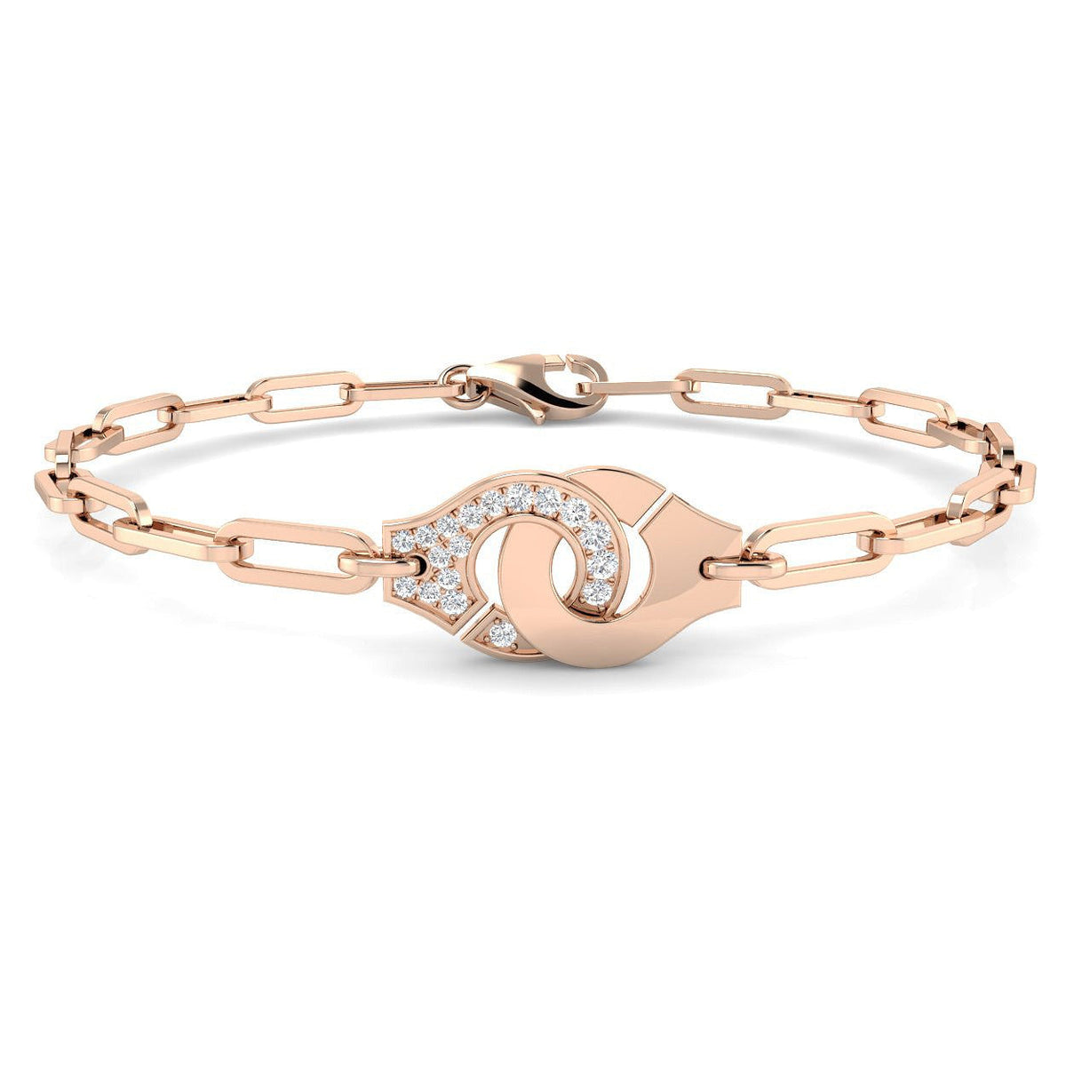 Pave Natural Diamond Handcuff Link Bracelet with Lobster Clasp in 10K/14K gold and platinum with certified lab-grown or natural diamonds