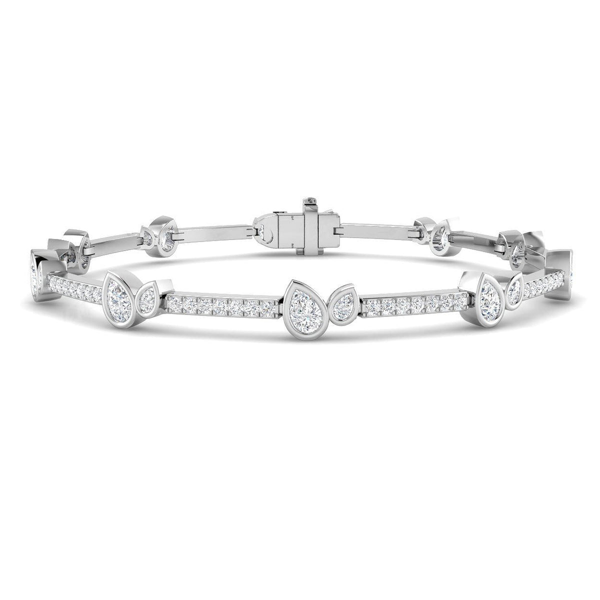 Natural Round & Pear Diamond Tennis Bracelet in 10K/14K gold and platinum with certified lab-grown or natural diamonds