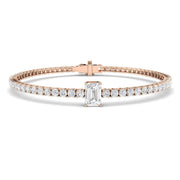Platinum Emerald Cut Lab Grown Diamond Tennis Bracelet with Round Prong Set Diamonds in 10K/14K gold and platinum with certified lab-grown or natural diamonds