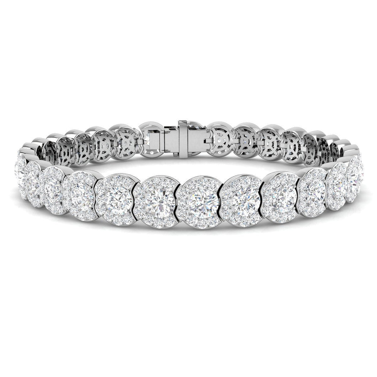 12.70Ct Lab Created Fancy Halo Diamond Tennis Bracelet - Prong Pave Set in 10K/14K gold and platinum with certified lab-grown or natural diamonds