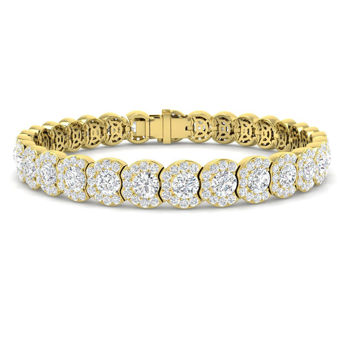 12.70Ct Lab Created Fancy Halo Diamond Tennis Bracelet - Prong Pave Set in 10K/14K gold and platinum with certified lab-grown or natural diamonds