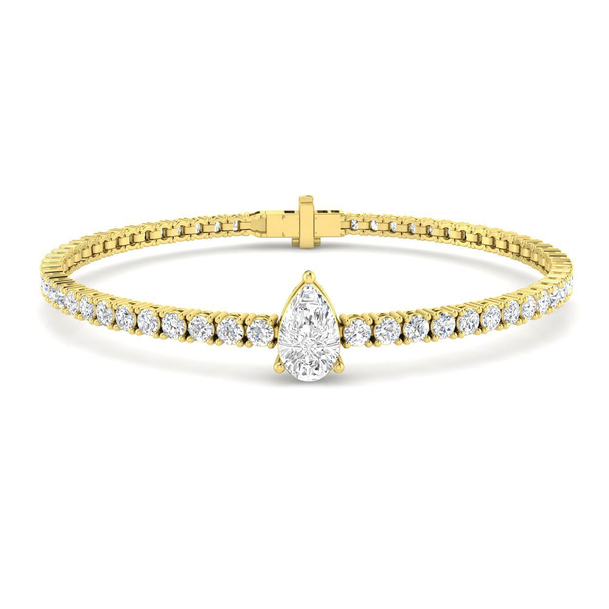 Pear Cut Lab Grown Diamond Tennis Bracelet with Round Prong Set Diamonds in 10K/14K gold and platinum with certified lab-grown or natural diamonds
