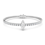 Lab Grown Marquise Solitaire Tennis Bracelet with Round Prong Set Diamonds and Box Clasp in 10K/14K gold and platinum with certified lab-grown or natural diamonds