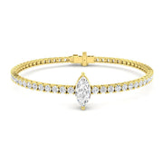 Lab Grown Marquise Solitaire Tennis Bracelet with Round Prong Set Diamonds and Box Clasp in 10K/14K gold and platinum with certified lab-grown or natural diamonds