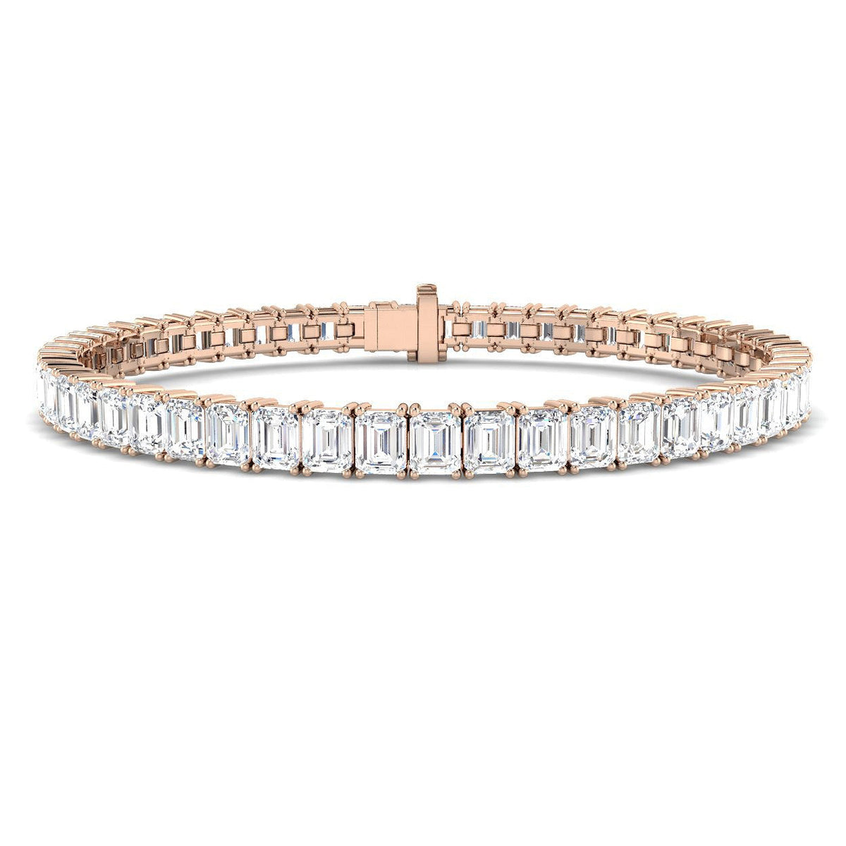 Emerald Cut Natural Diamond Link Tennis Bracelet with Secure Box Clasp in 10K/14K gold and platinum with certified lab-grown or natural diamonds