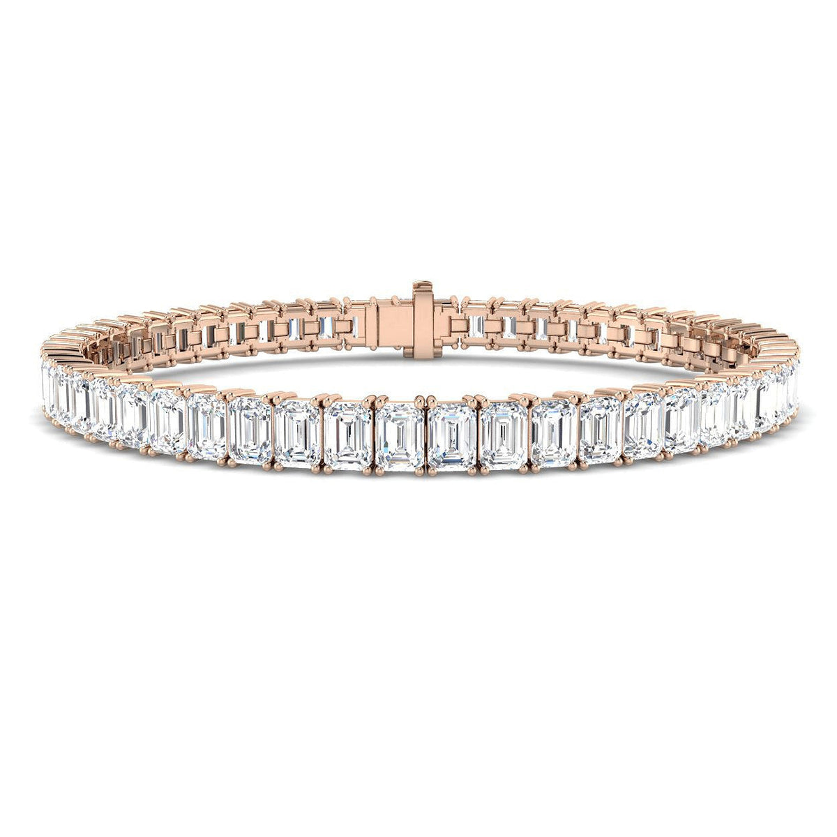 Emerald Cut Natural Diamond Link Tennis Bracelet with Secure Box Clasp in 10K/14K gold and platinum with certified lab-grown or natural diamonds