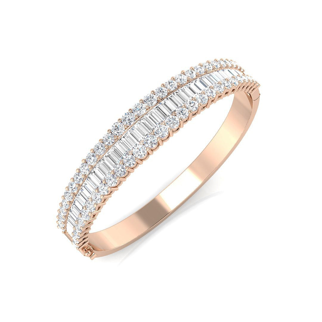 Natural Baguette and Round Cut Diamond Half Channel Pave Set Bangle in 10K/14K gold and platinum with certified lab-grown or natural diamonds