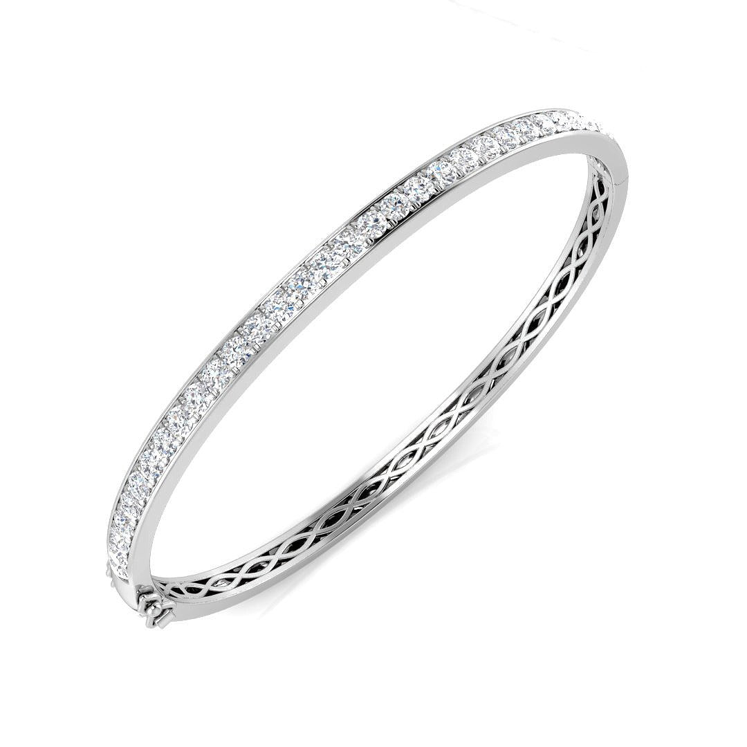 Round Cut Lab Grown Diamond Channel Set Eternity Bangle - Hinged Box in 10K/14K gold and platinum with certified lab-grown or natural diamonds