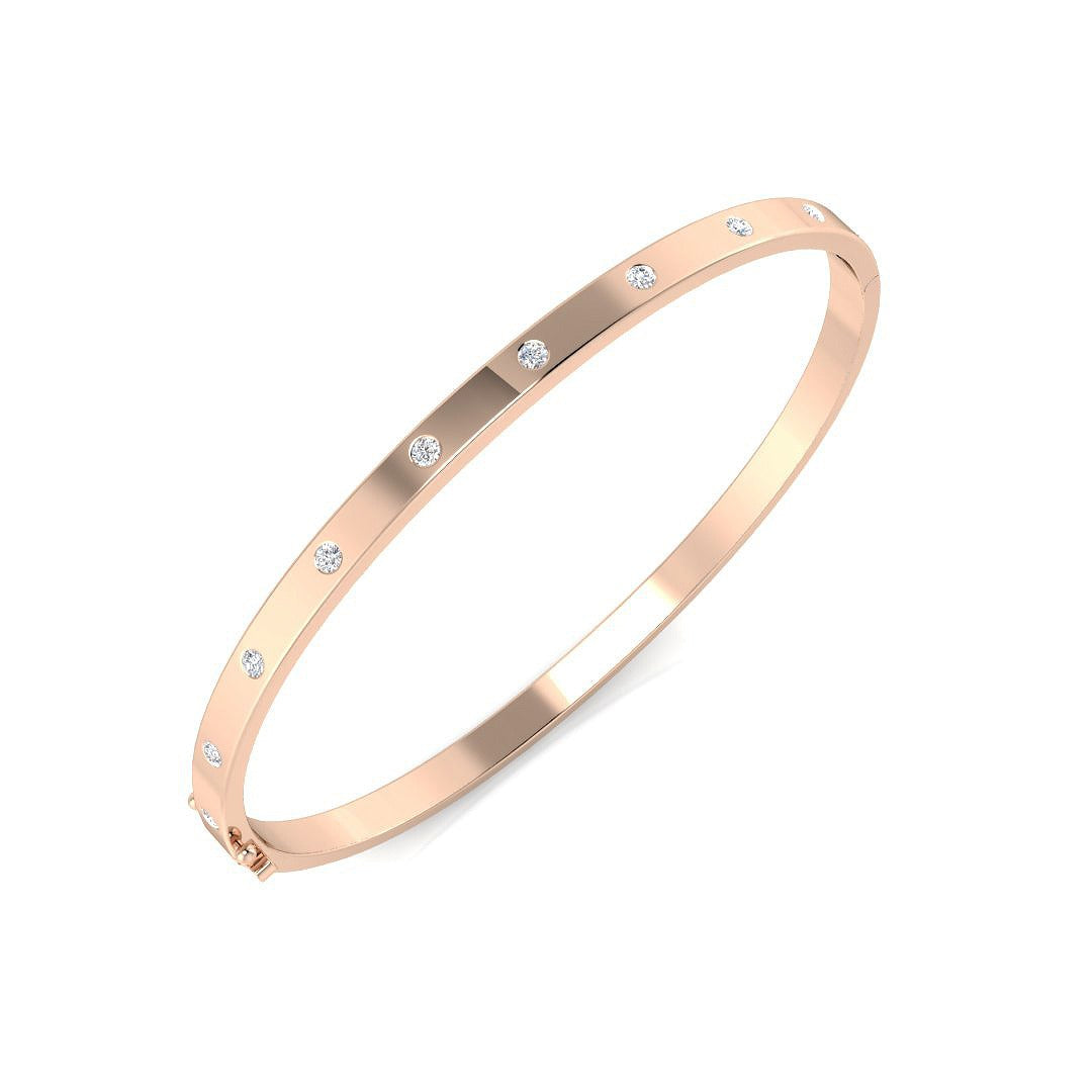 Round Cut Lab Diamond Flush Set Fancy Bangle with Hinged Box Lock in 10K/14K gold and platinum with certified lab-grown or natural diamonds