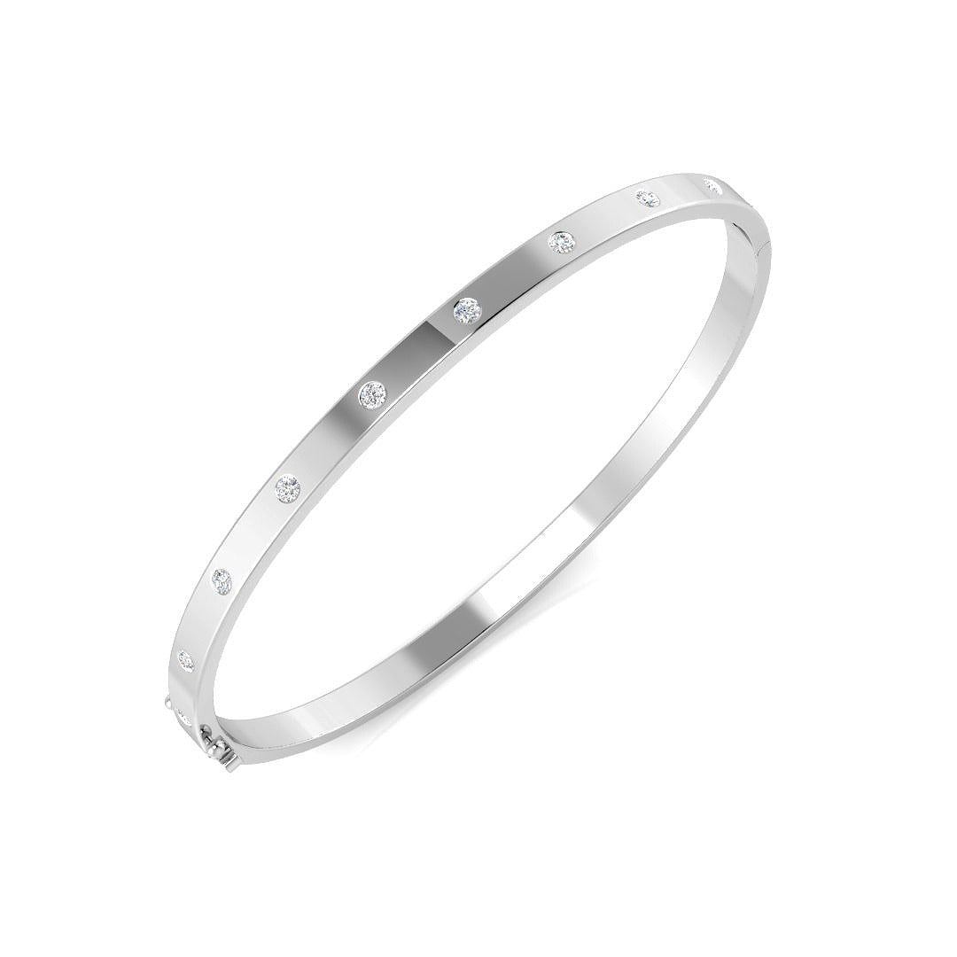 Round Cut Lab Diamond Flush Set Fancy Bangle with Hinged Box Lock in 10K/14K gold and platinum with certified lab-grown or natural diamonds