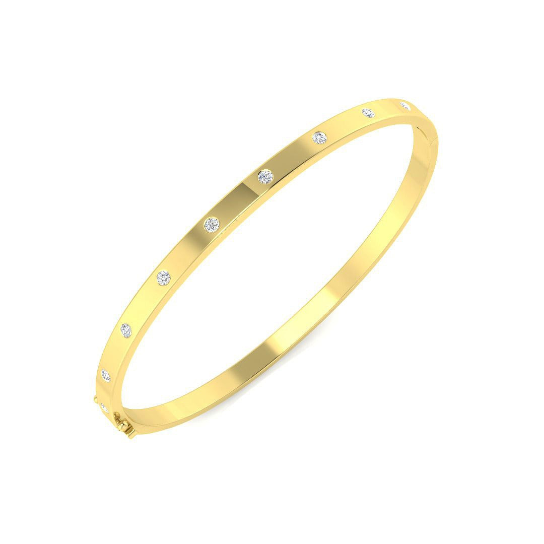 Round Cut Lab Diamond Flush Set Fancy Bangle with Hinged Box Lock in 10K/14K gold and platinum with certified lab-grown or natural diamonds