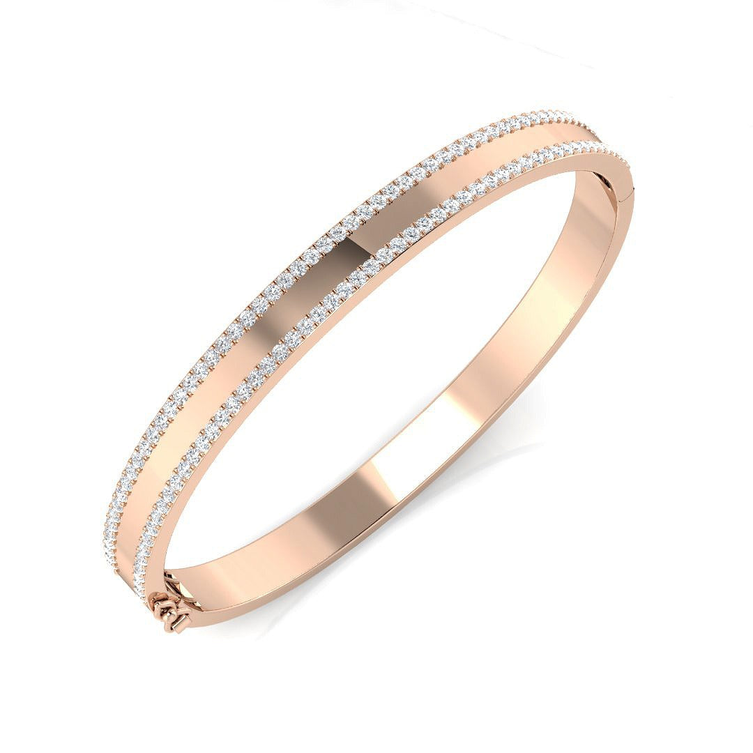 Platinum Natural Round Cut Diamond Two Row Pave Set Half Eternity Bangle with Hinged Lock in 10K/14K gold and platinum with certified lab-grown or natural diamonds