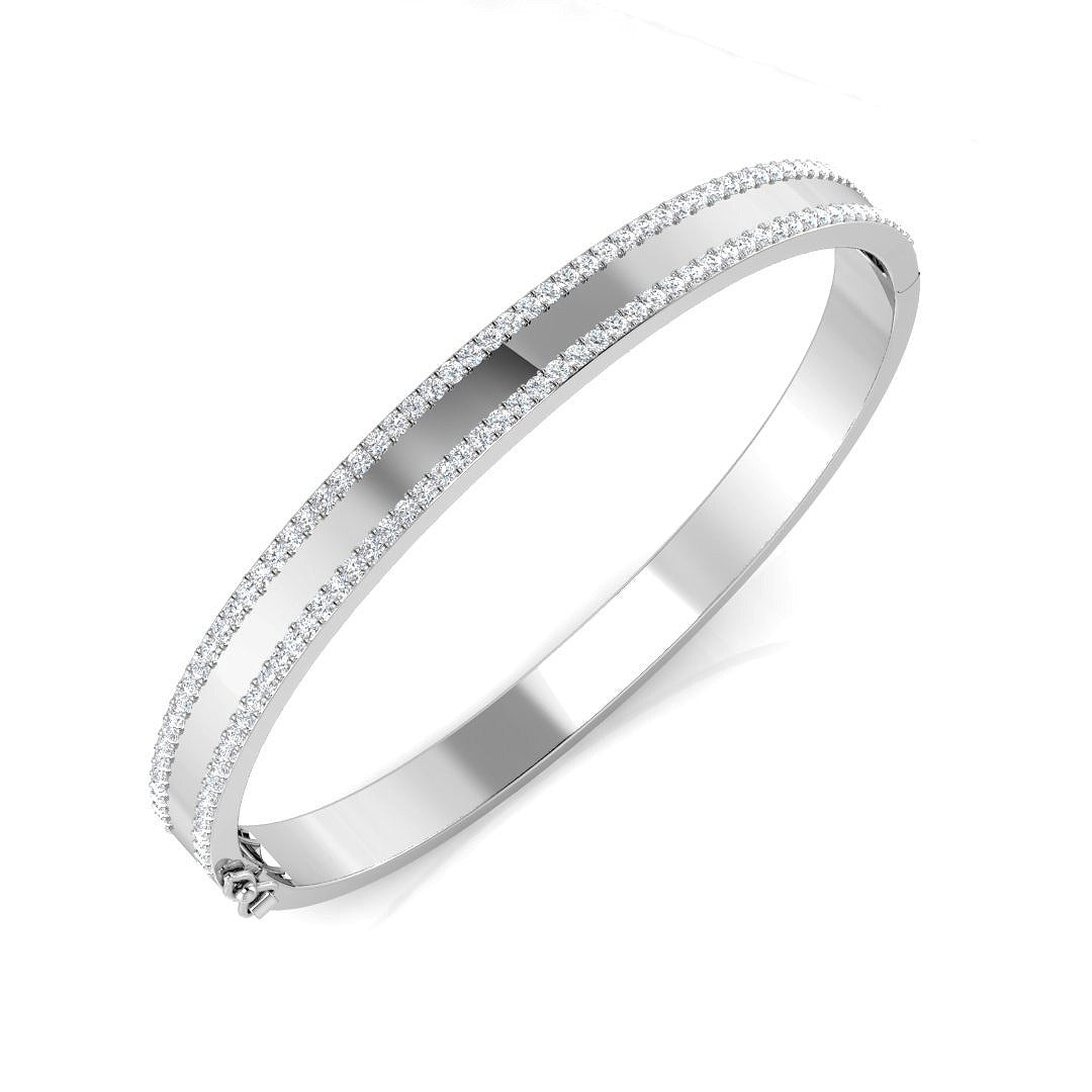 Platinum Natural Round Cut Diamond Two Row Pave Set Half Eternity Bangle with Hinged Lock in 10K/14K gold and platinum with certified lab-grown or natural diamonds