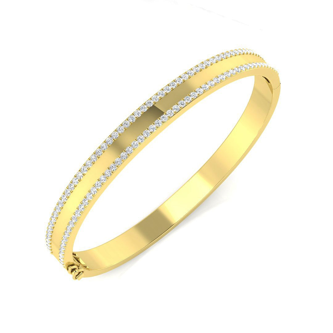 Platinum Natural Round Cut Diamond Two Row Pave Set Half Eternity Bangle with Hinged Lock in 10K/14K gold and platinum with certified lab-grown or natural diamonds