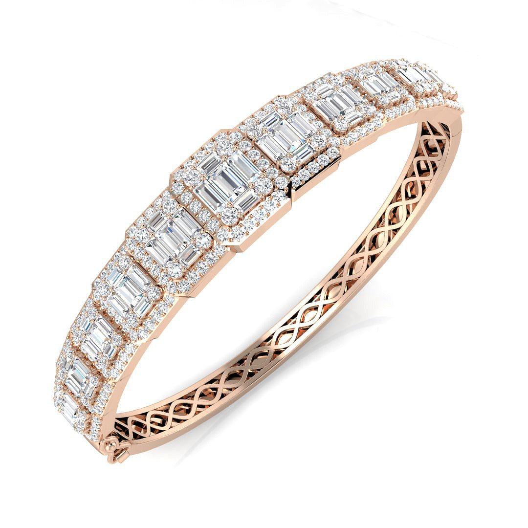 Lab Grown Baguette and Round Diamond Emerald Style Channel Prong Set Bangle in 10K/14K gold and platinum with certified lab-grown or natural diamonds